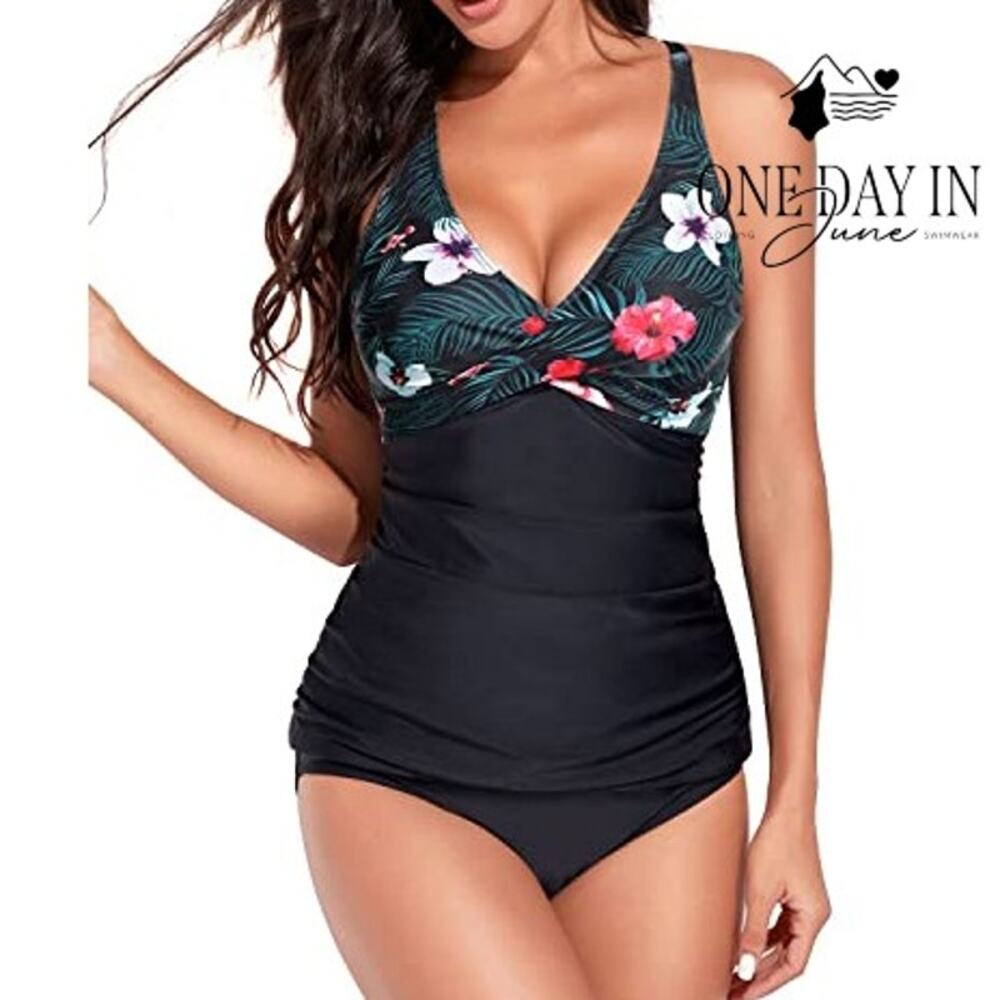 Yonique Twist Front Tankini Swimsuit Size L